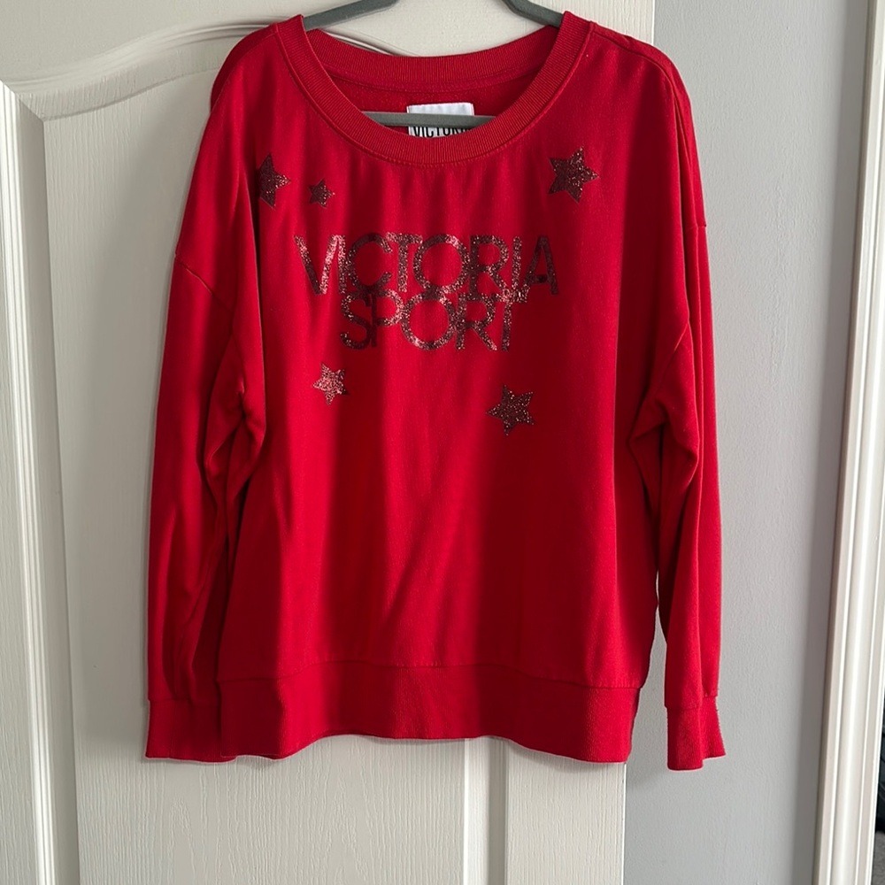 Red Crew Neck Long Sleeve Sequin Top